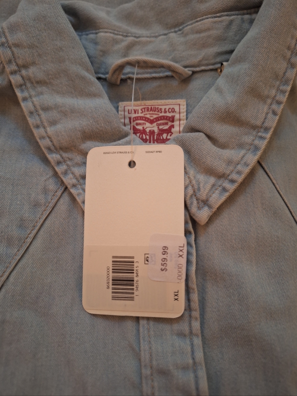 Levi's Light Wash Denim Western Snap Button Down Shirt 100% Cotton Shacket - Picture 8 of 14